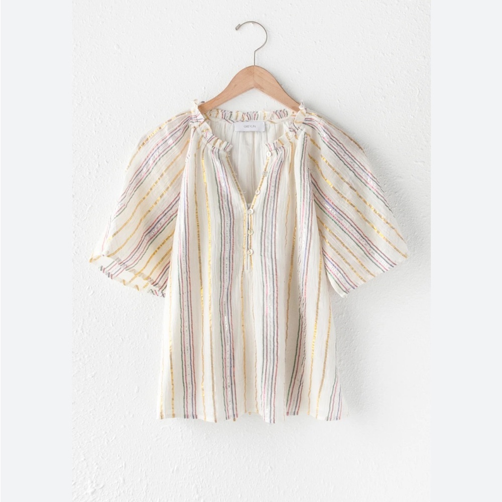 NWT Greylin by Anthropologie Toluna Pleated metallic striped blouse.
